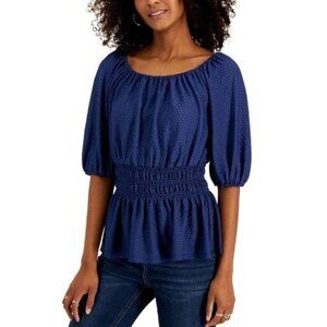 AI-2784 Jpr Studio Smocked-Waist Peasant Top Blue Size XL